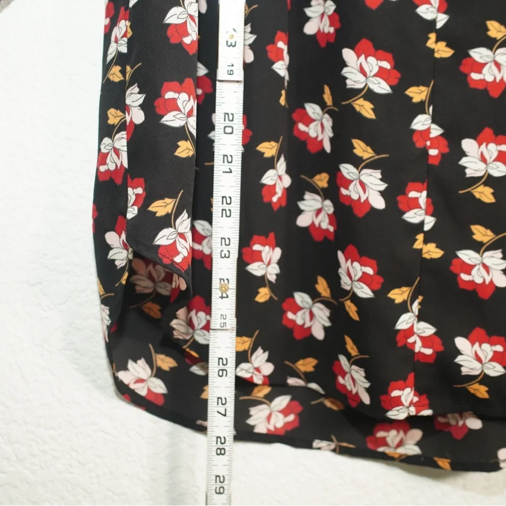 Pleione Blouse Womens Large 3/4 Long Sleeve Black Floral Print Shirt Lightweight - Picture 9 of 12